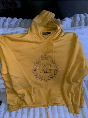 Dolce & Gabbana Men's Mustard Yellow Embroidered Hooded Sweatshirt